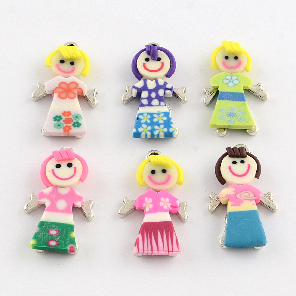 Handmade Zinc Alloy Polymer Clay Girl Pendants