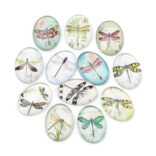 

PandaHall Flatback Glass Cabochons, for DIY Projects, Dragonfly Pattern, Oval, Mixed Color, 25x18x5.5mm Glass Oval Multicolor