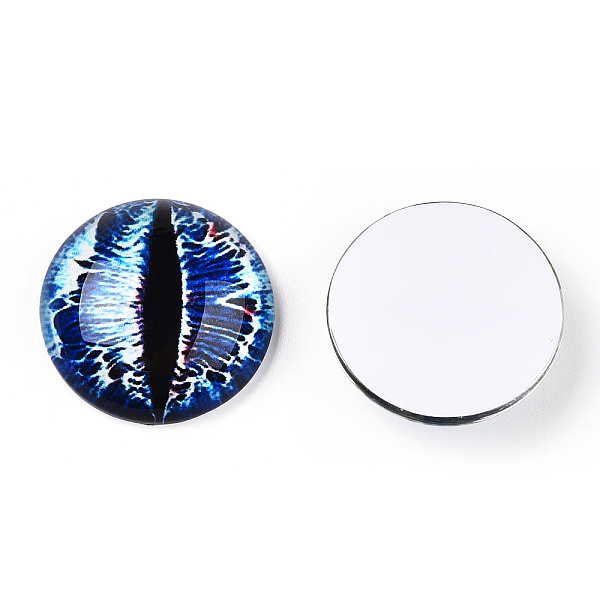 

PandaHall Glass Cabochons, Half Round with Evil Eye, Vertical Pupil, Medium Blue, 20x6.5mm Glass Half Round