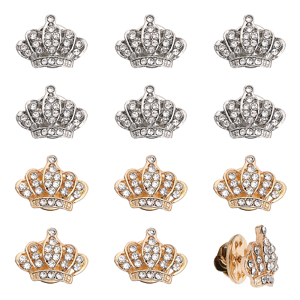 

PandaHall CHGCRAFT 12Pcs 2 Colors Crystal Rhinestone Crown Lapel Pins, Alloy Badge for Backpack Clothes, Platinum & Golden, 14x18x3.5mm, Pin..., Clear