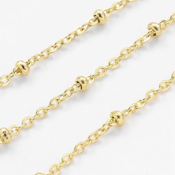 

PandaHall Ion Plating(IP) 304 Stainless Steel Cable Chains, Satellite Chains, Soldered, with Spool, Rondelle Beads, Golden, 2.5x2x0.5mm...