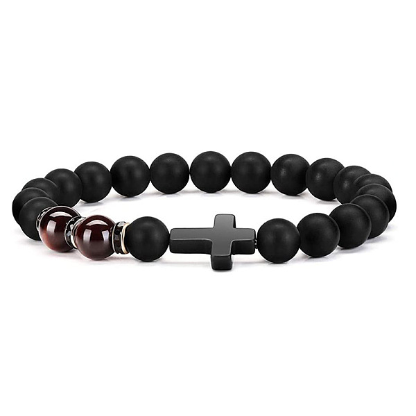 

PandaHall Bohemian Tiger Eye Stone Bracelet Cross Natural Stone Beads Vintage Matte Bead Bracelet Natural Gemstone