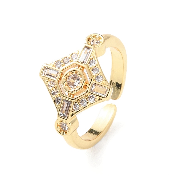 

PandaHall Clear Cubic Zirconia Rhombus Open Cuff Ring, Rack Plating Brass Jewelry for Women, Lead Free & Cadmium Free, Real 18K Gold Plated...