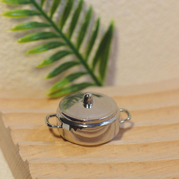 

PandaHall Alloy Pot, Dollhouse Kitchen Accessories, for Home Decoration, Silver, 33x17mm Alloy Tableware Silver