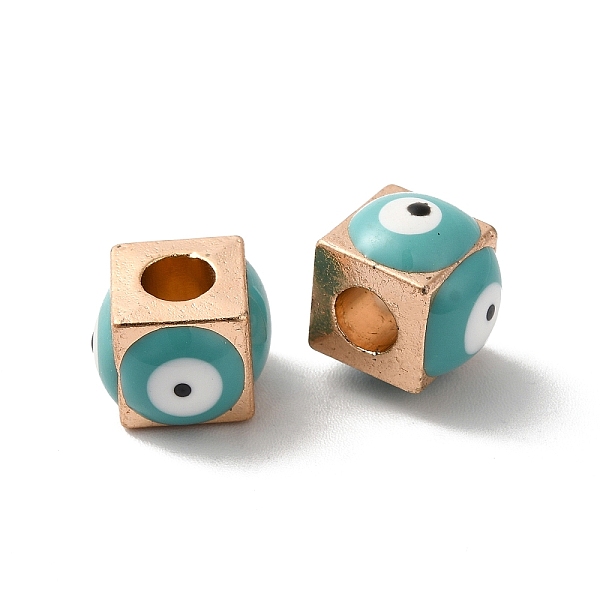 

PandaHall Alloy Enamel European Beads, Large Hole Beads, Light Gold, Cube with Evil Eye, Aqua, 8x10.5x10.5mm, Hole: 4.3mm Alloy+Enamel Cube..., Cyan