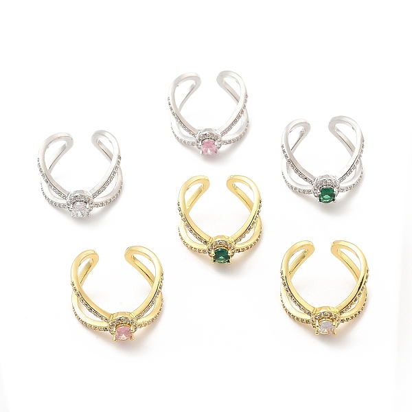 

PandaHall Rack Plating Brass Micro Pave Cubic Zirconia Cuff Rings, Cadmium Free & Lead Free, Long-Lasting Plated, Mixed Color, Mixed Color..., Multicolor