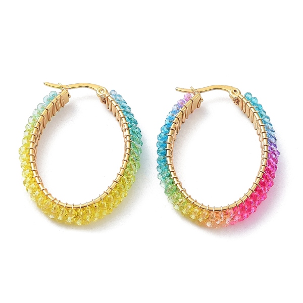 

PandaHall Vacuum Plating 304 Stainless Steel Earrings, Glass Seed Beaded Hoop Earrings, Colorful, 39.5x29x6mm, Pin: 1.2x0.6mm Seed Beads