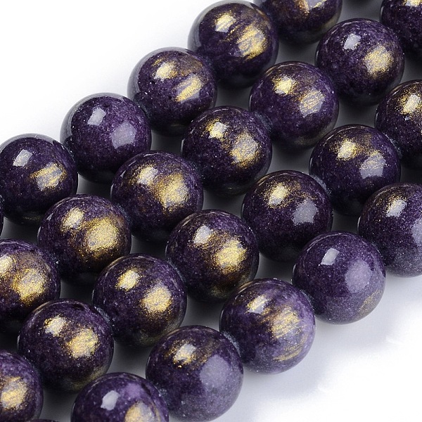 

PandaHall Natural Mashan Jade Beads Strands, with Gold Foil, Dyed, Round, Indigo, 8mm, Hole: 1mm, about 50pcs/strand, 15.75 inch(40cm)..., Purple