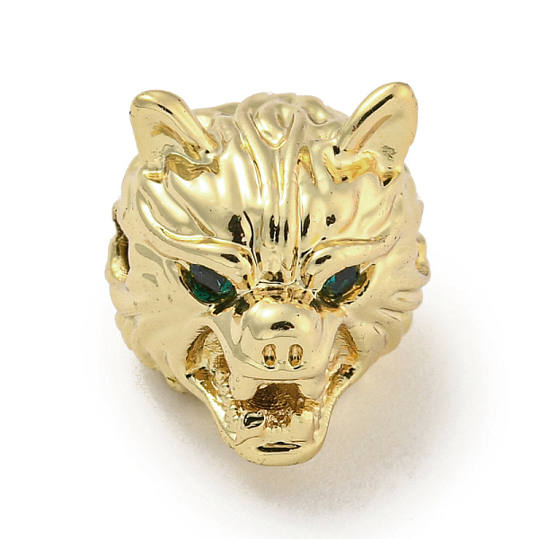 

PandaHall Brass Micro Pave Dark Green Cubic Zirconia Beads, Wolf, Real 18K Gold Plated, 11x11x14mm, Hole: 2mm Brass+Cubic Zirconia Wolf
