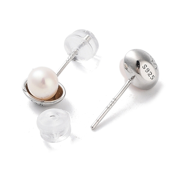 

PandaHall Natural Pearl Stud Earrings for Women, with Sterling Silver Pins, Platinum, 7x7.5mm Pearl Yellow