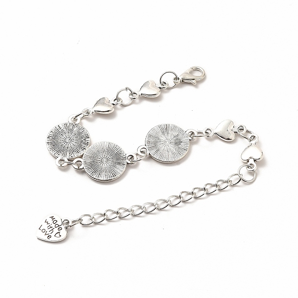 

PandaHall Alloy Bracelets & Anklets Making, Heart Link Bracelet, Blank Cabochon Setting, Antique Silver, 8-3/4 inch(22.2cm), Round Tray...