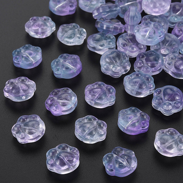 

PandaHall Two Tone Transparent Baking Painted Glass Beads, Paw Print, Lilac, 13.5x15x8.5mm, Hole: 1.2mm Glass Paw Print Purple