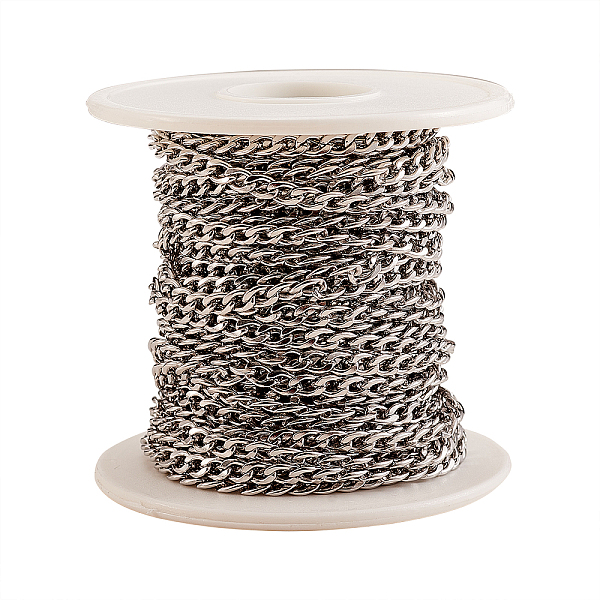 

PandaHall 304 Stainless Steel Cuban Link Chains, Chunky Curb Chains, Twisted Chains, Unwelded, Faceted, with Spool, Stainless Steel Color...