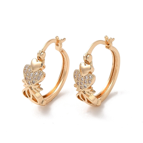 

PandaHall Brass Cubic Zirconia Hoop Earrings for Women, Heart, Light Gold, 22x19x8mm Brass Heart Clear
