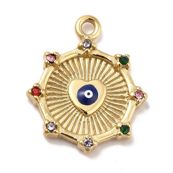 

PandaHall Ion Plating(IP)304 Stainless Steel Pendant, with Colorful Rhinestone and Enamel, Sun with Heart Evil Eye, Golden, 19.5x16x2.5mm...