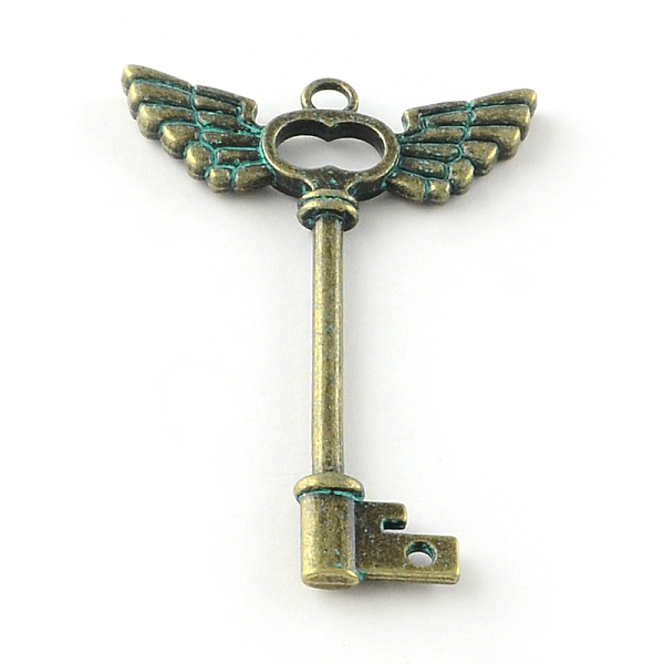 

PandaHall Skeleton Key Zinc Alloy Big Pendants, Cadmium Free & Lead Free, Antique Bronze & Green Patina, 58.5x40x4mm, Hole: 3.5mm Alloy Key