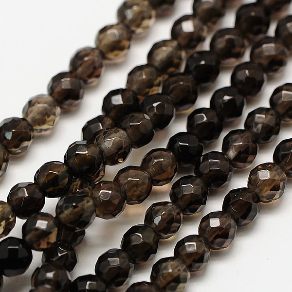 

PandaHall Natural Smoky Quartz Beads Strands, Faceted Round, 3mm, Hole: 0.8mm, about 136pcs/strand, 16 inch Smoky Quartz Round Gray