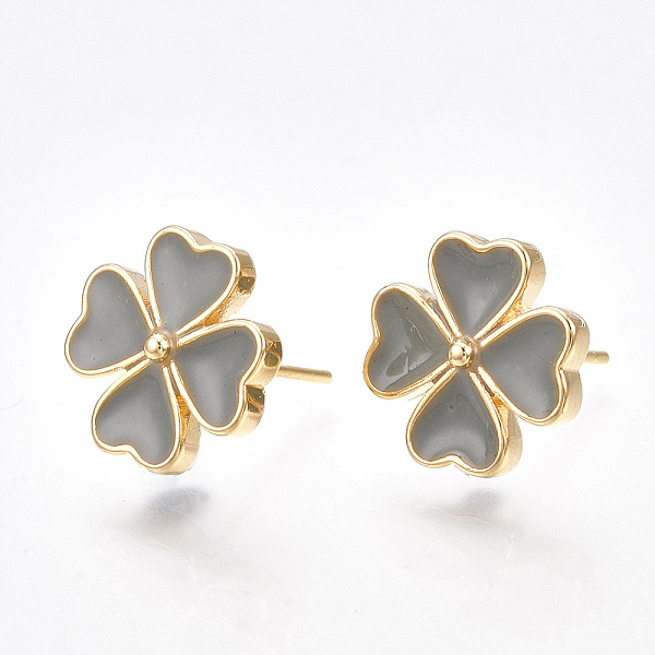 

PandaHall Brass Stud Earring Findings, with Enamel and Loop, Flower, Gray, Nickel Free, Real 18K Gold Plated, 12x12mm, Hole: 1~1.8mm, Pin...