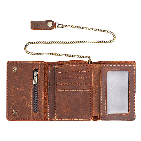 

PandaHall Men's Cowhide Leather Wallets, with Alloy Hanging Chain, Camel, 11.2x8.5x2cm Leather Rectangle Brown
