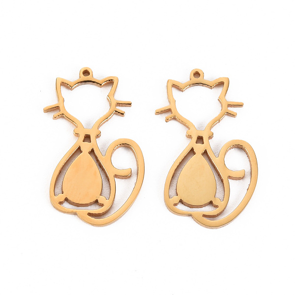 

PandaHall 304 Stainless Steel Pendants, Laser Cut, Cat, Real 14K Gold Plated, 20x12x1mm, Hole: 0.9mm 304 Stainless Steel Cat Shape