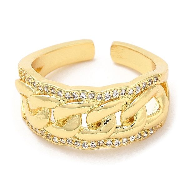 

PandaHall Rack Plating Brass Curb Chains Shape Open Cuff Ring with Cubic Zirconia, Real 16K Gold Plated, US Size 7 1/4(17.5mm) Brass+Cubic...