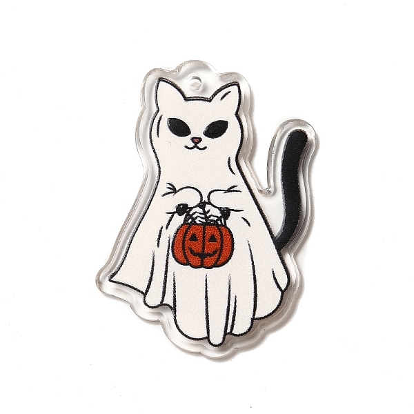 

PandaHall Printed Acrylic Pendants, Cat with Pumpkin Charm, White, 43x28x2.2mm, Hole: 1.8mm Acrylic Pumpkin White