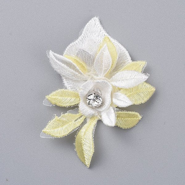 PandaHall Lace Embroidery Costume Accessories, Applique Patch, Sewing Craft Decoration, with Crystal Rhinestone, Flower, Yellow, 64x58x10mm...
