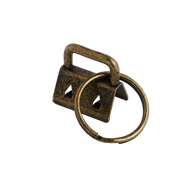 

PandaHall Iron Ribbon Ends with Keychain Split Ring, for Key Clasp Making, Antique Bronze, Ring: 24x1.5mm, End: 21x21x14mm Iron