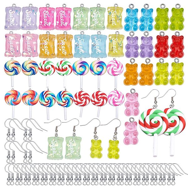 

PandaHall SUNNYCLUE DIY Dangle Earring Making, with Resin/Handmade Polymer Clay Big Pendants and Brass Earring Hooks, Lollipop/Bear/Sweets..., Multicolor