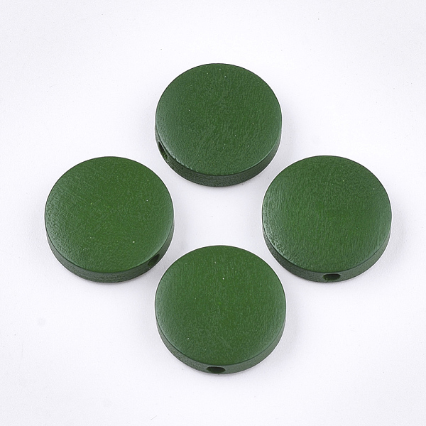 

PandaHall Painted Natural Wood Beads, Flat Round, Green, 15~15.5x4mm, Hole: 1.8mm Schima Wood Flat Round Green