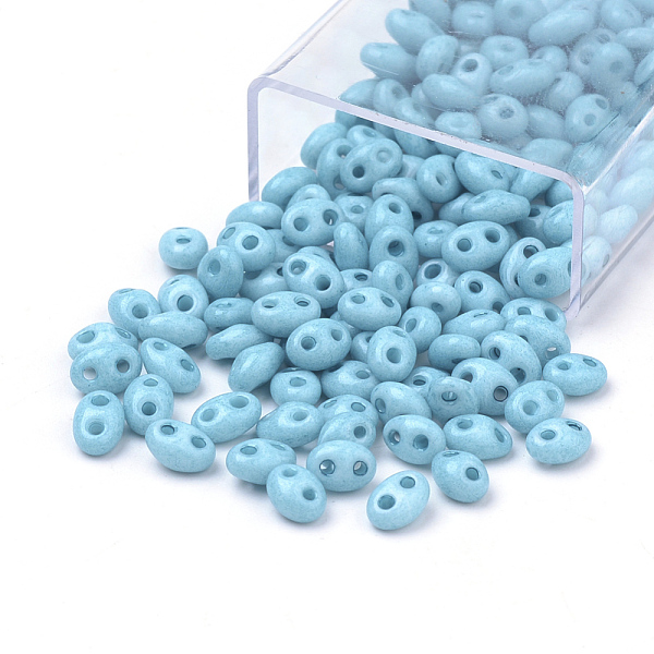 

PandaHall 2-Hole Seed Beads, Czech Glass Beads, Oval, Sky Blue, 5x3~3.5x2.5~3mm, Hole: 0.5mm, about 194pcs/box, Net Weight: 10g/box Czech...