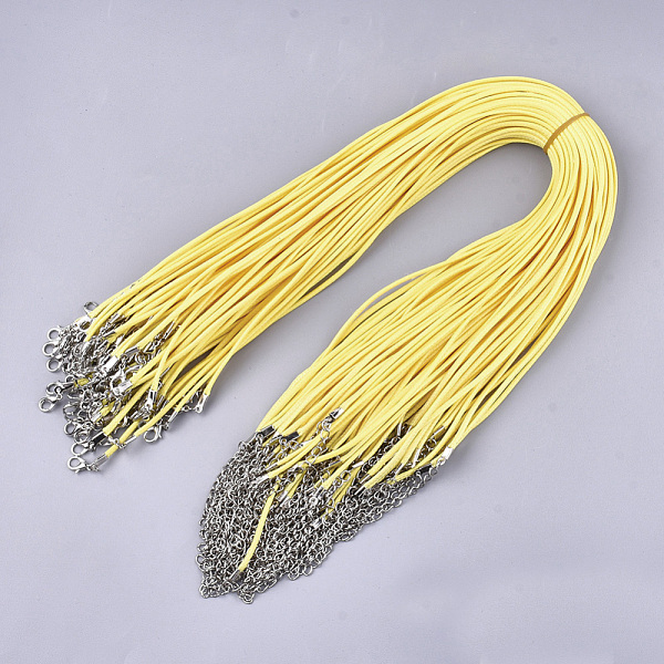 

PandaHall Waxed Cord Necklace Making, with Zinc Alloy Lobster Clasps, Platinum, Yellow, 17.8 inch~18 inch(45.5~46cm), 2mm Waxed Cord Yellow