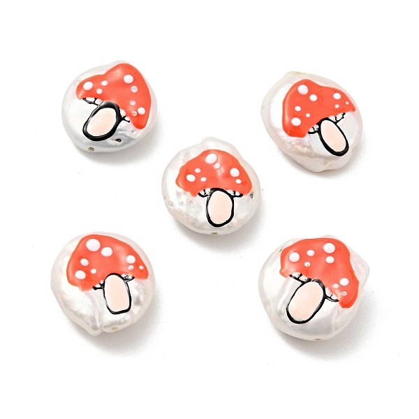

PandaHall Autumn Theme Natural Culture Freshwater Pearl Beads, with Enamel, Flat Round with Mushroom Pattern, Orange Red, 18~19x15~17x4~6mm...