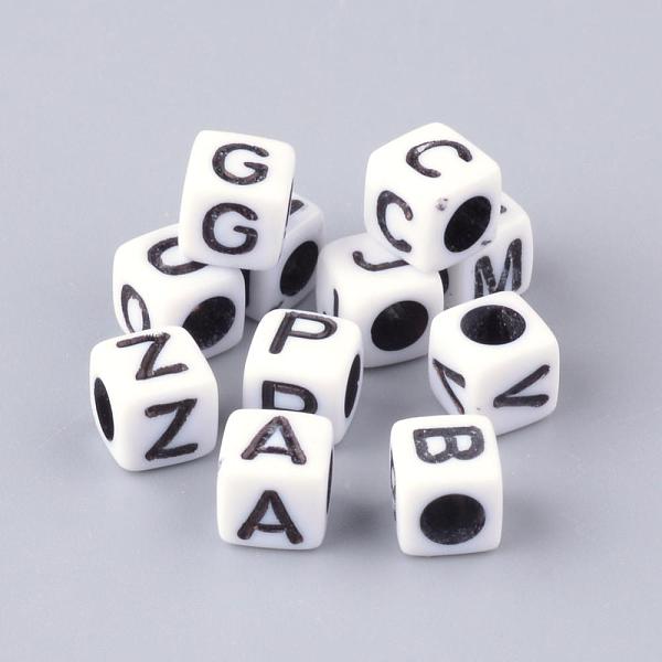 

PandaHall Opaque Horizontal Hole Acrylic Beads, Mixed Letters, Cube, Letter, 6x6x6mm, Hole: 3mm, about 3000pcs/500g Acrylic Letter