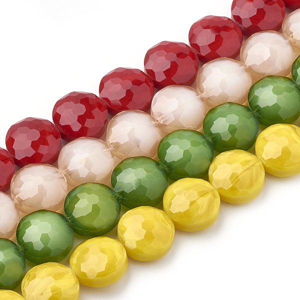 

PandaHall Opaque Solid Color Glass Beads Strands, Faceted, Flat Round, Mixed Color, 14x8mm, Hole: 1~1.2mm, about 25pcs/strand, 13.77 inch..., Multicolor