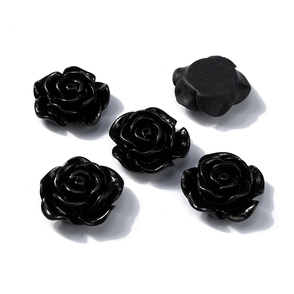 

PandaHall Opaque Resin Cabochons, Rose, Black, 25x25.5x10mm Resin Flower Black