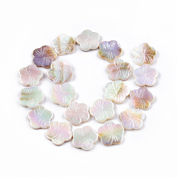 

PandaHall Electroplated Natural Freshwater Shell Beads Strands, AB Color Plated, Flower, Colorful, 18.5~20x19~20x2~3.5mm, Hole: 0.9mm, about..., Orange