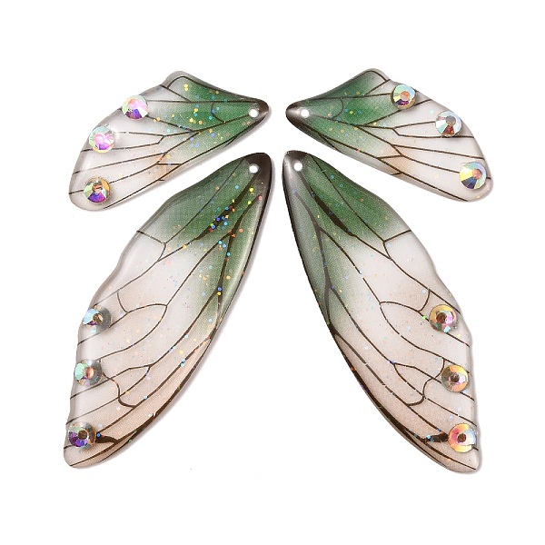 

PandaHall Transparent Resin Crystal AB Rhinestone Pendants Set, with Glitter Powder, Wing, Green, 29.5~49.5x12.5~17x2~2.5mm, Hole: 1~1.2mm...