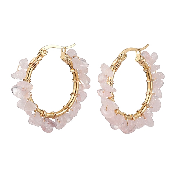 

PandaHall Natural Rose Quartz Hoop Earring, 304 Stainless Steel Earring Findings, 28.5~29.5x5~7mm Rose Quartz