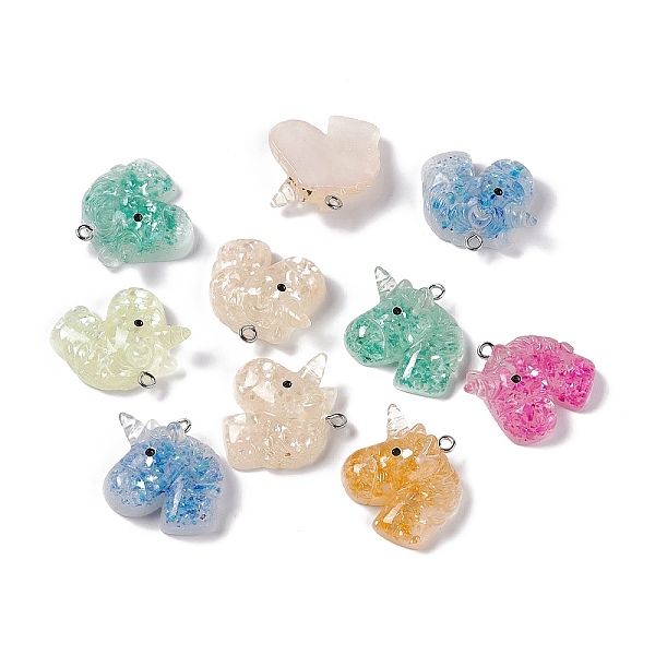 

PandaHall Translucent Resin Pendants, Glitter Unicorn Charms, with Platinum Tone Iron Loops, Mixed Color, 25x25x9mm, Hole: 2mm Iron+Resin..., Multicolor