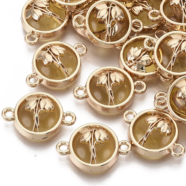 

PandaHall Glass Links connectors, with Light Gold Plated Alloy Findings, Flat Round with Flower, Goldenrod, 13.5x19.5x5.5mm, Hole: 1.6mm...