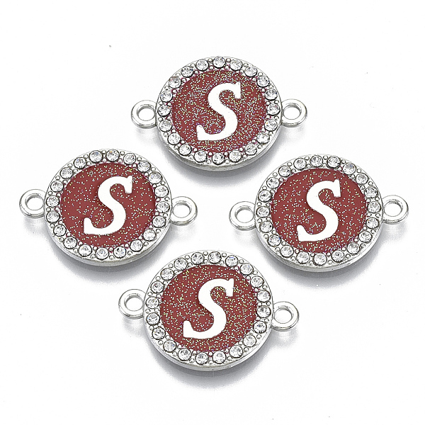 

PandaHall Alloy Enamel Links Connectors, with Crystal Rhinestones, Flat Round with Letter, Silver Color Plated, Letter.S, 22x16x2mm, Hole..., Red