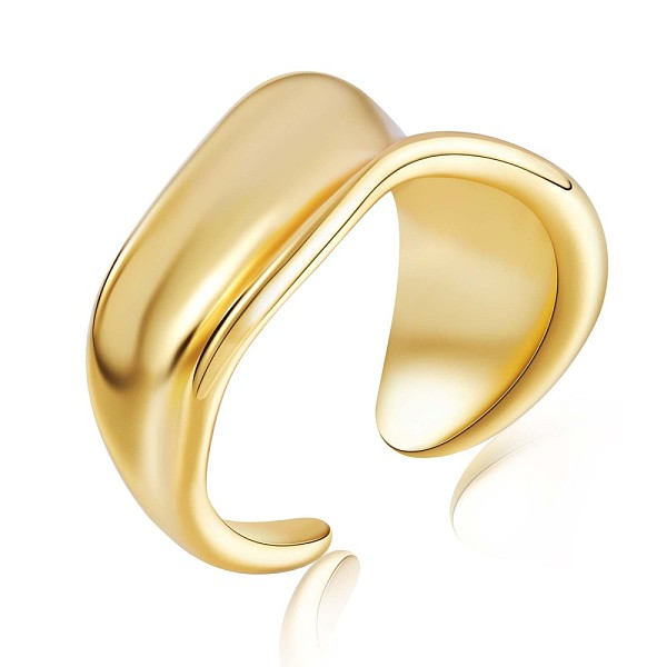 

PandaHall 925 Sterling Silver Twist Wave Open Cuff Ring for Women, Golden, US Size 4 1/4(15mm) Sterling Silver