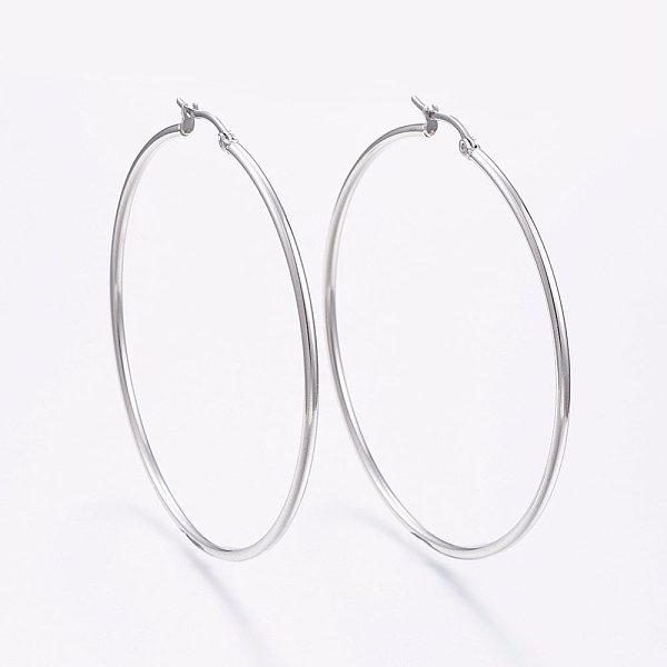 

PandaHall 304 Stainless Steel Big Hoop Earrings, Hypoallergenic Earrings, Ring Shape, Stainless Steel Color, 12 Gauge, 64~66x2mm, Pin...