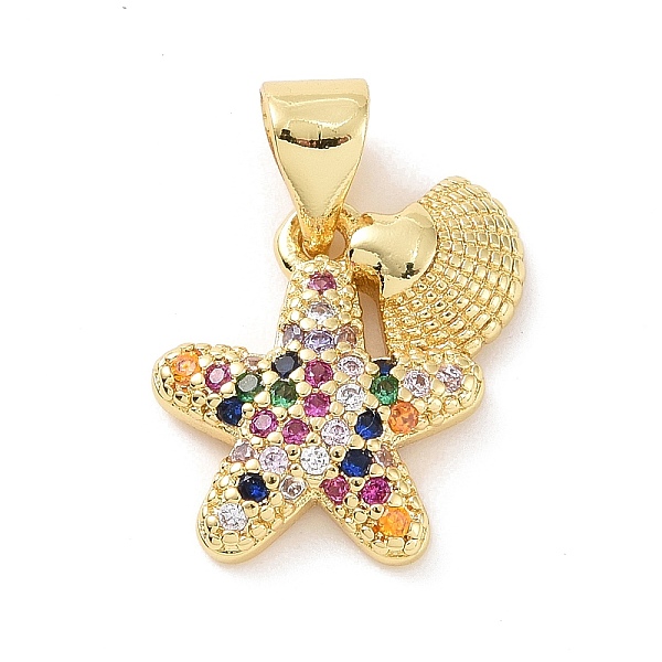 

PandaHall Brass Micro Pave Cubic Zirconia Charms, Starfish with Shell Shape Charm, Real 18K Gold Plated, Colorful, 13.5x13x2.5mm, Hole...