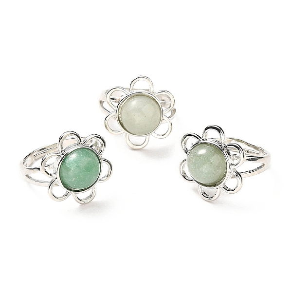 

PandaHall Natural Green Aventurine Adjustable Rings, Platinum Tone Flower Brass Rings for Women, Cadmium Free & Lead Free, US Size 7 3/4...
