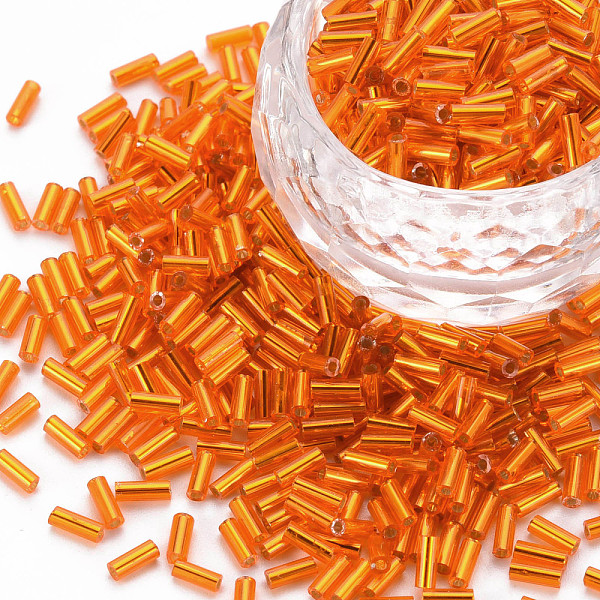 

PandaHall Plated Glass Bugle Beads, Metallic Colours, Dark Orange, 4x2mm, Hole: 1mm, about 14000pcs/Pound Glass