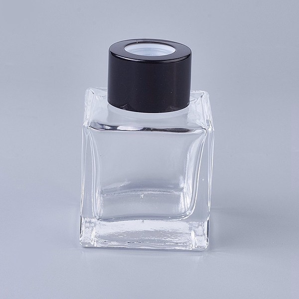 PandaHall 50ml Glass Diffsuer Aromatherapy Bottles, with PE Plastic Plug, Car Perfume Bottle, Volatile Bottle, Square, Black, 4.7x4.7x7cm...