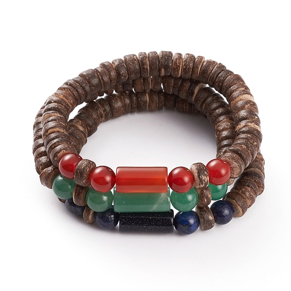 

PandaHall Stretch Beaded Bracelets Sets, with Natural & Synthetic Gemstone Beads and Coconut Shell Beads, Column & Round, Inner Diameter...