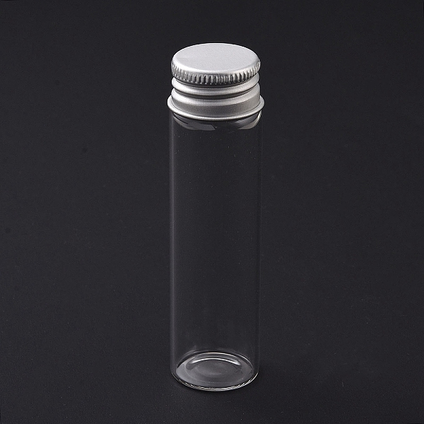 

PandaHall (Defective Closeout Sale: Slightly Concave Cap) Glass Bead Containers, with Screw Aluminum Cap and Silicone Stopper, Platinum..., Clear